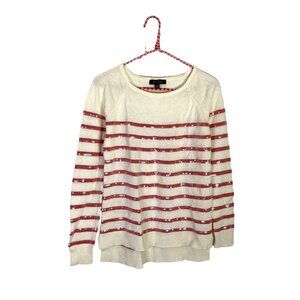 Ann Taylor White Pink Red Striped Sequin Pullover Sweater Wool Blend Size Xsmall